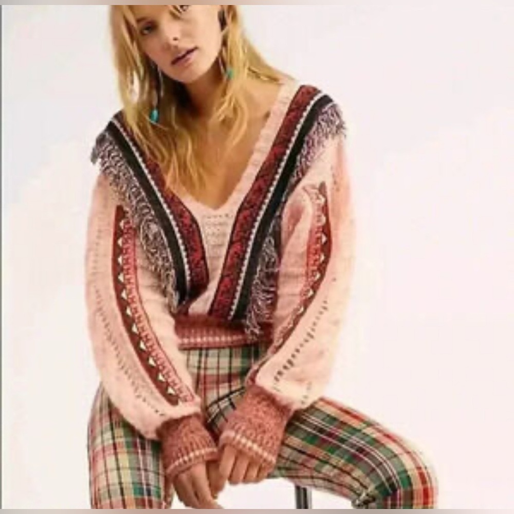 Free People Passion Fruit Sweater Size Small EUC Wool Blend Southwestern